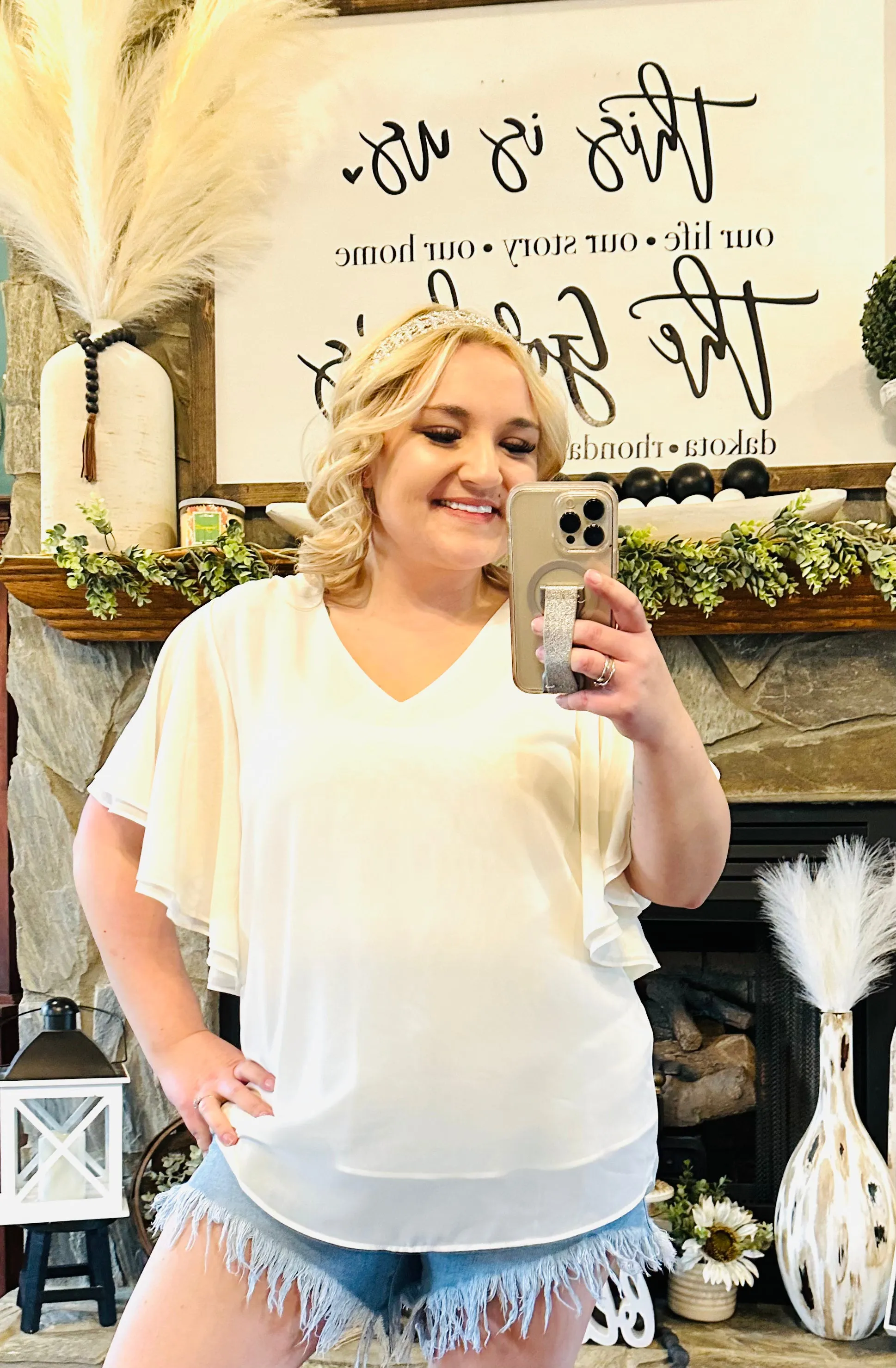 1 : Zenana - Flowy Flutter Sleeve Vneck Dressy Top