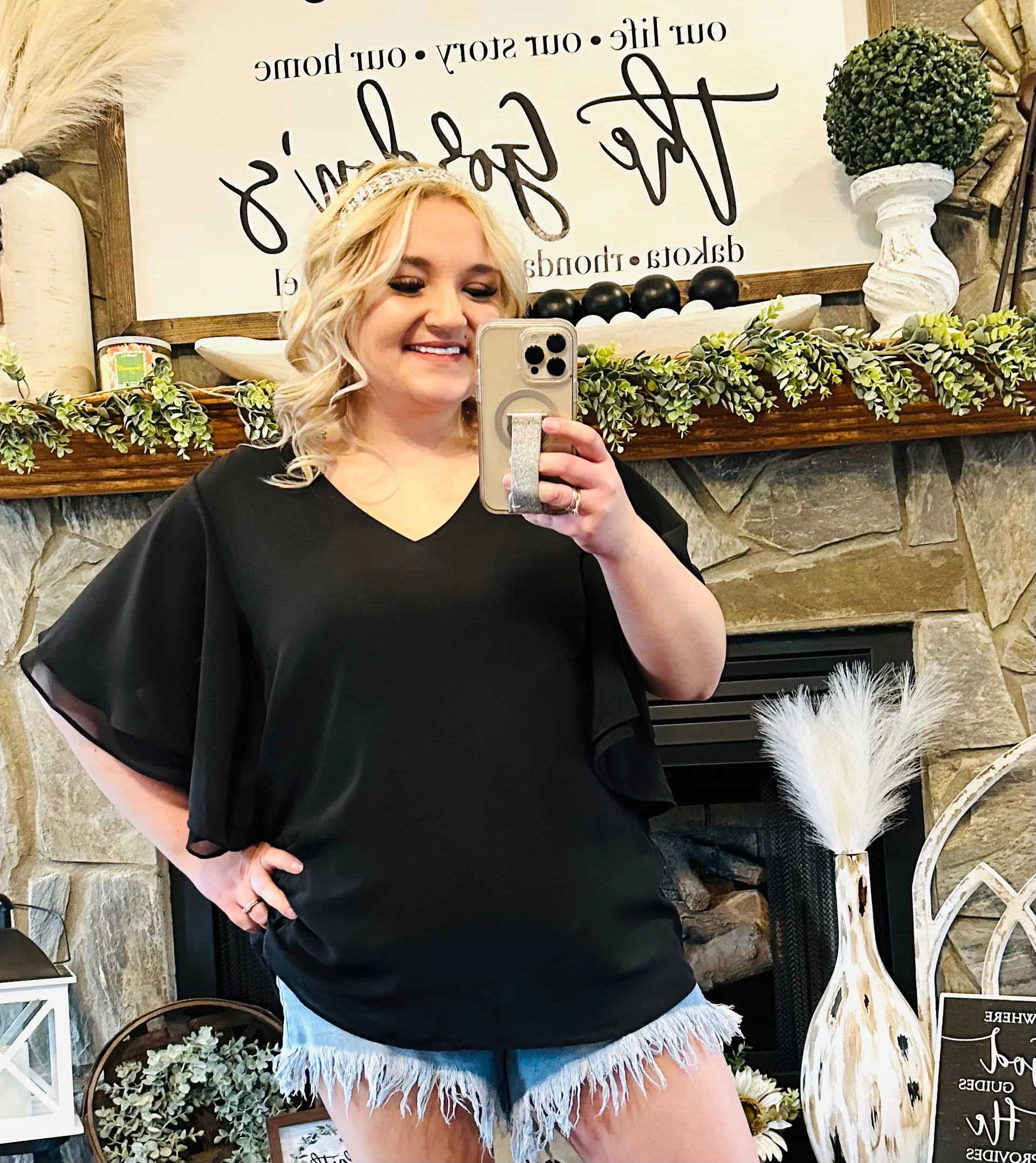 1 : Zenana - Flowy Flutter Sleeve Vneck Dressy Top