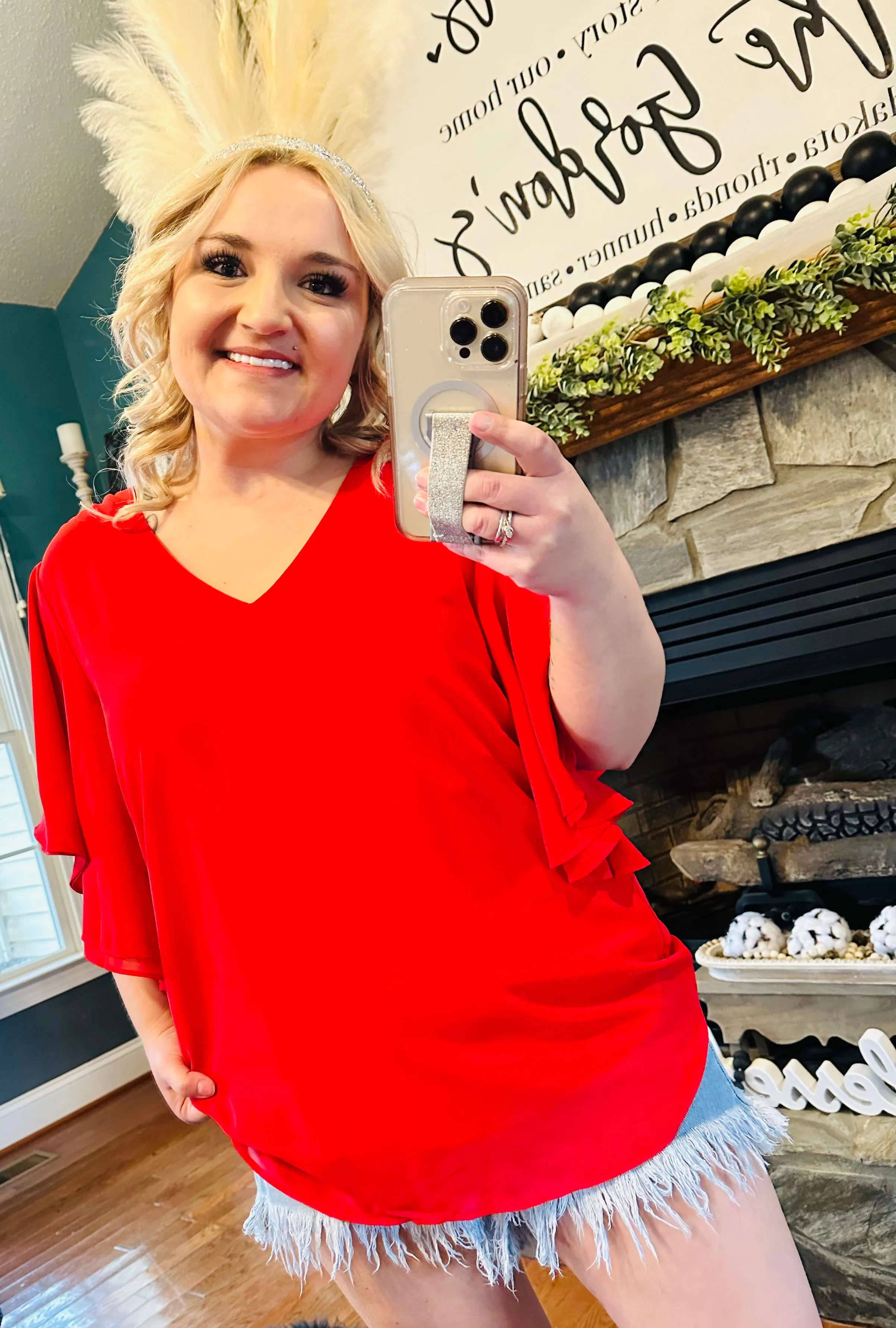 1 : Zenana - Flowy Flutter Sleeve Vneck Dressy Top