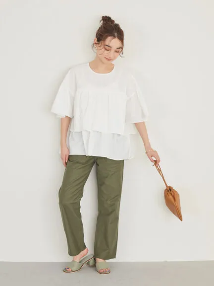 Akigawa Tiered Half Sleeve Blouse