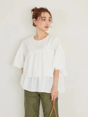 Akigawa Tiered Half Sleeve Blouse