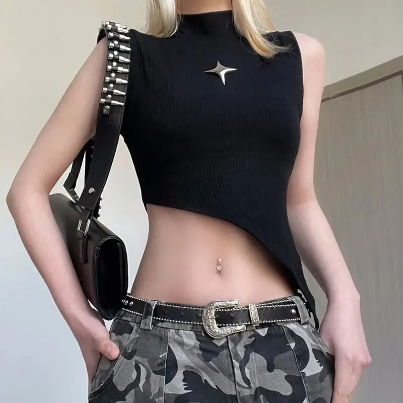 Asymmetrical Star Cutout Crop Top