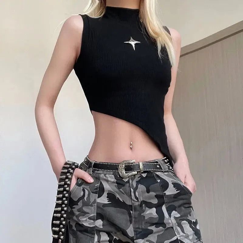 Asymmetrical Star Cutout Crop Top