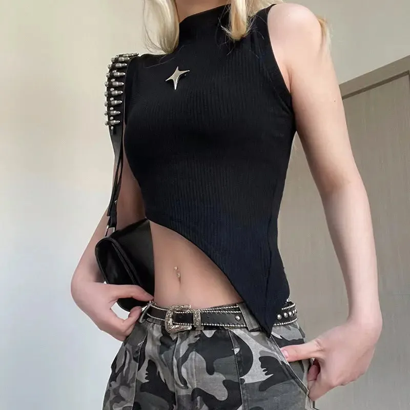 Asymmetrical Star Cutout Crop Top