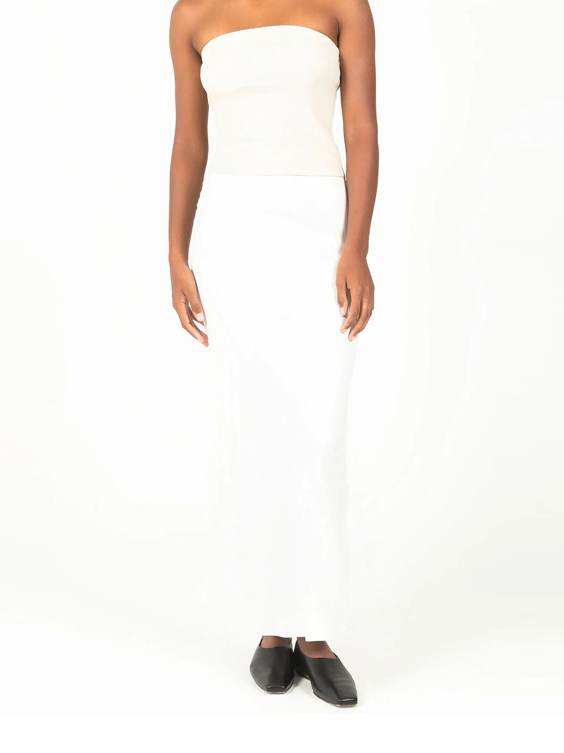 Bias-cut maxi skirt in stretch twill