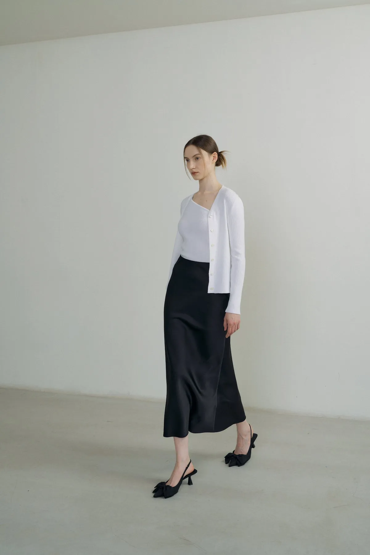Bias Satin Skirt In Black