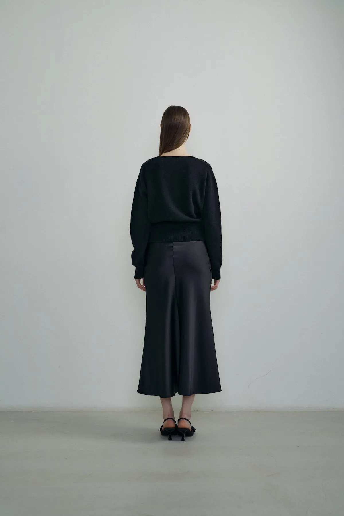 Bias Satin Skirt In Black