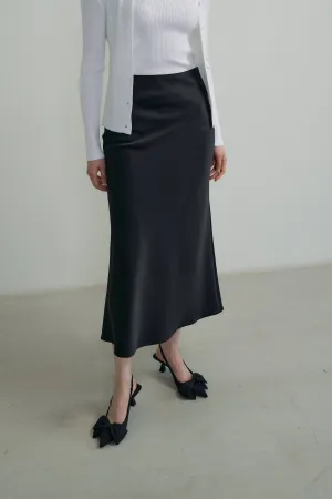 Bias Satin Skirt In Black