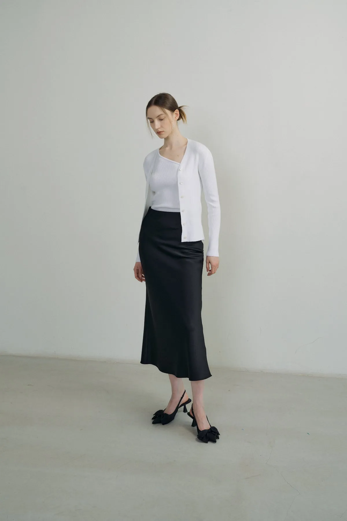 Bias Satin Skirt In Black