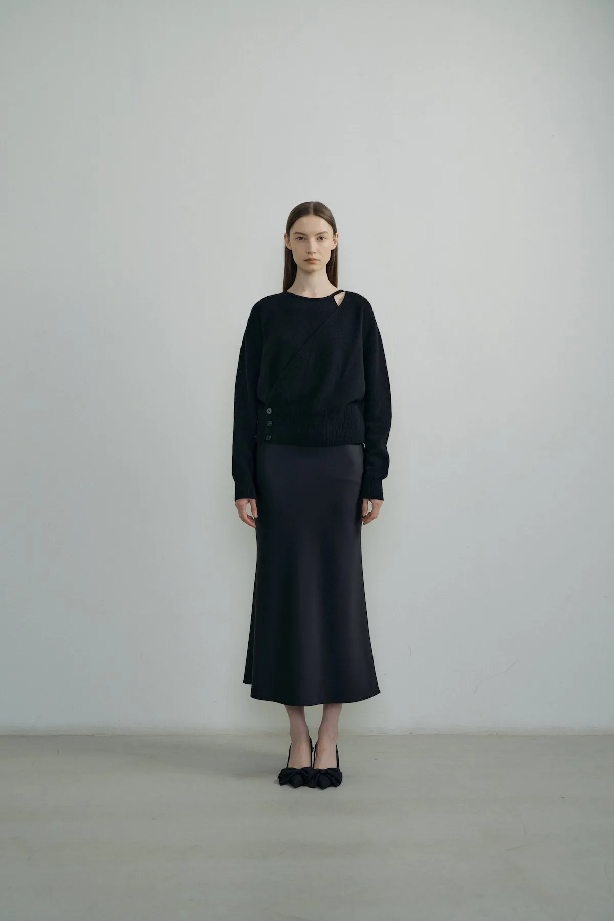 Bias Satin Skirt In Black