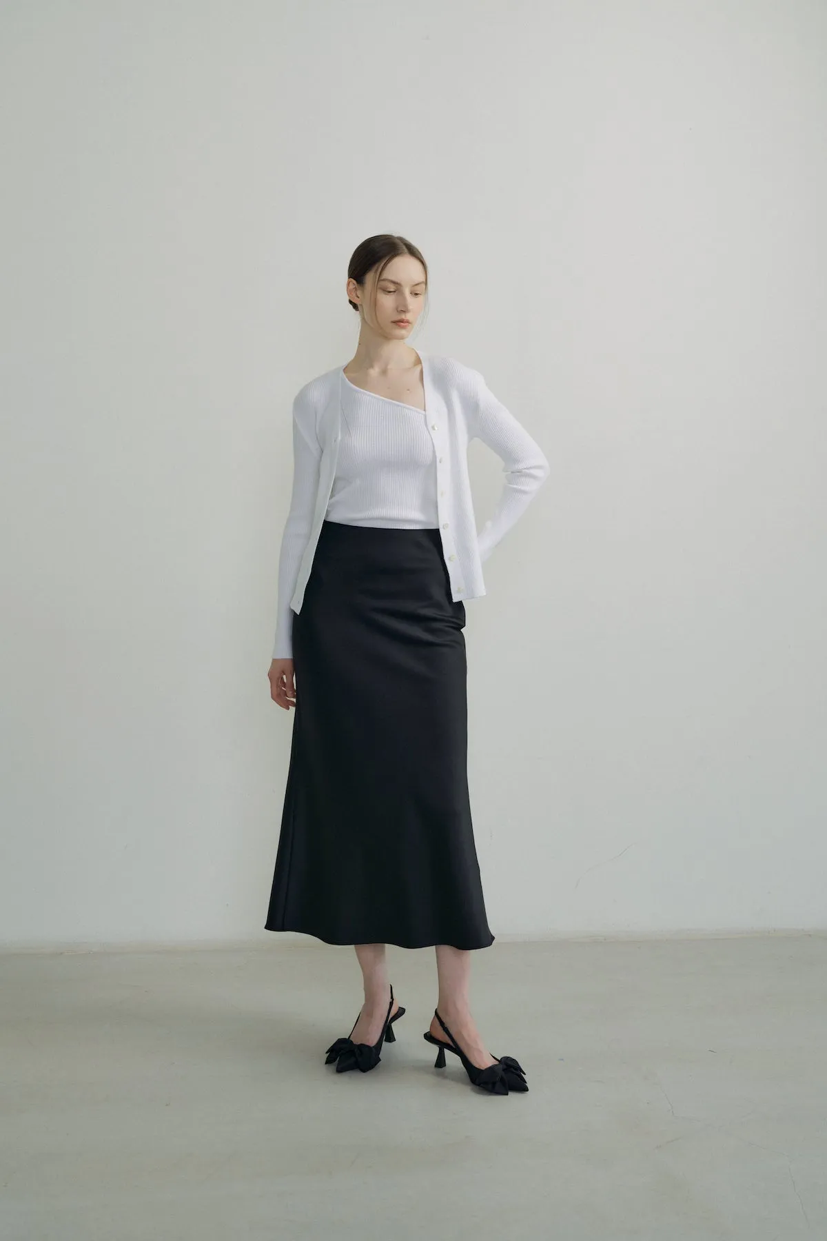 Bias Satin Skirt In Black
