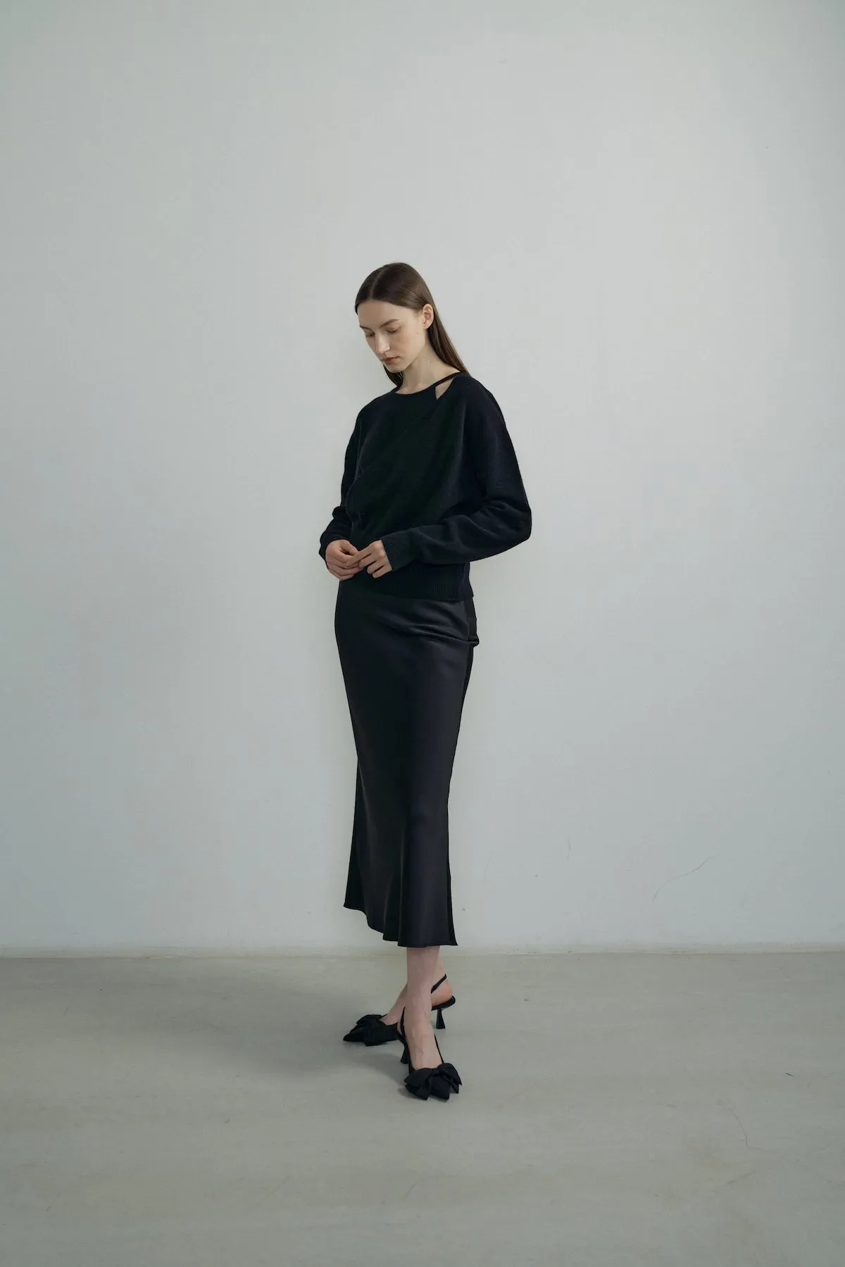 Bias Satin Skirt In Black