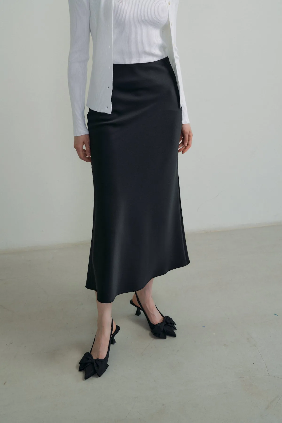 Bias Satin Skirt In Black