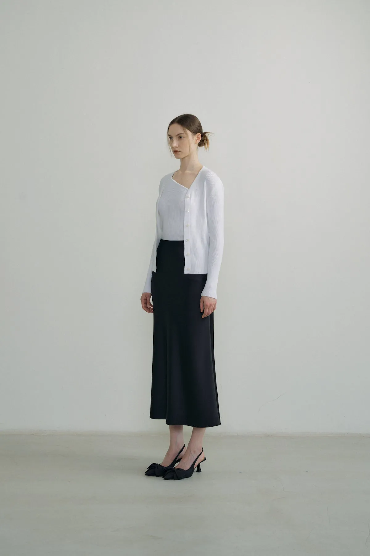 Bias Satin Skirt In Black