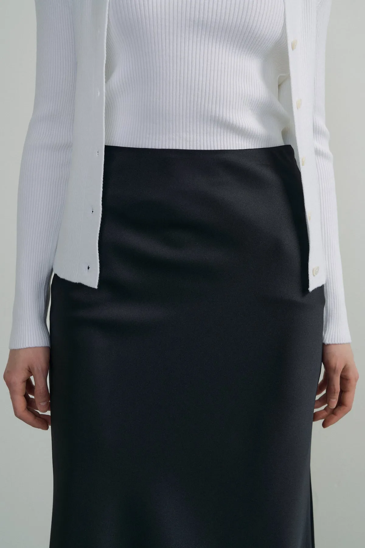 Bias Satin Skirt In Black