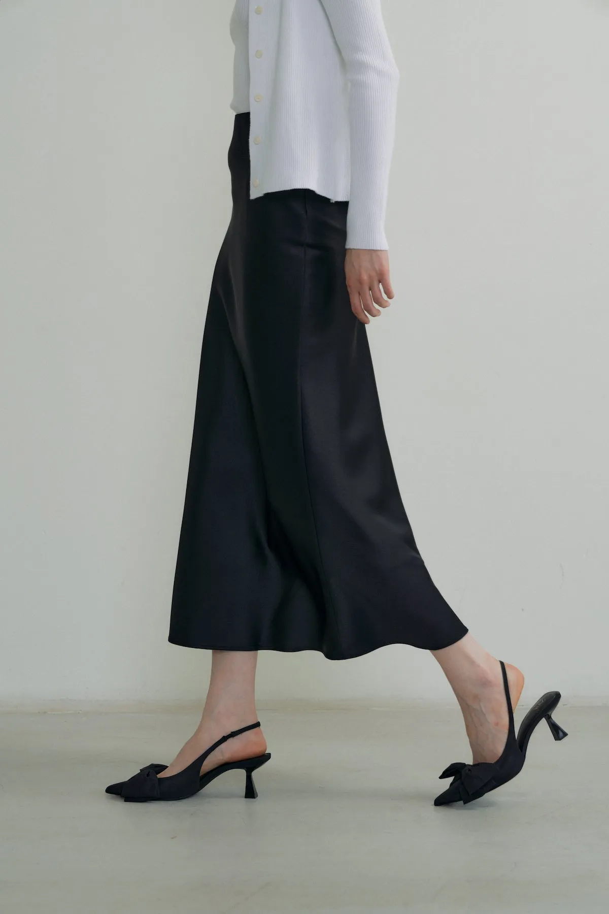 Bias Satin Skirt In Black