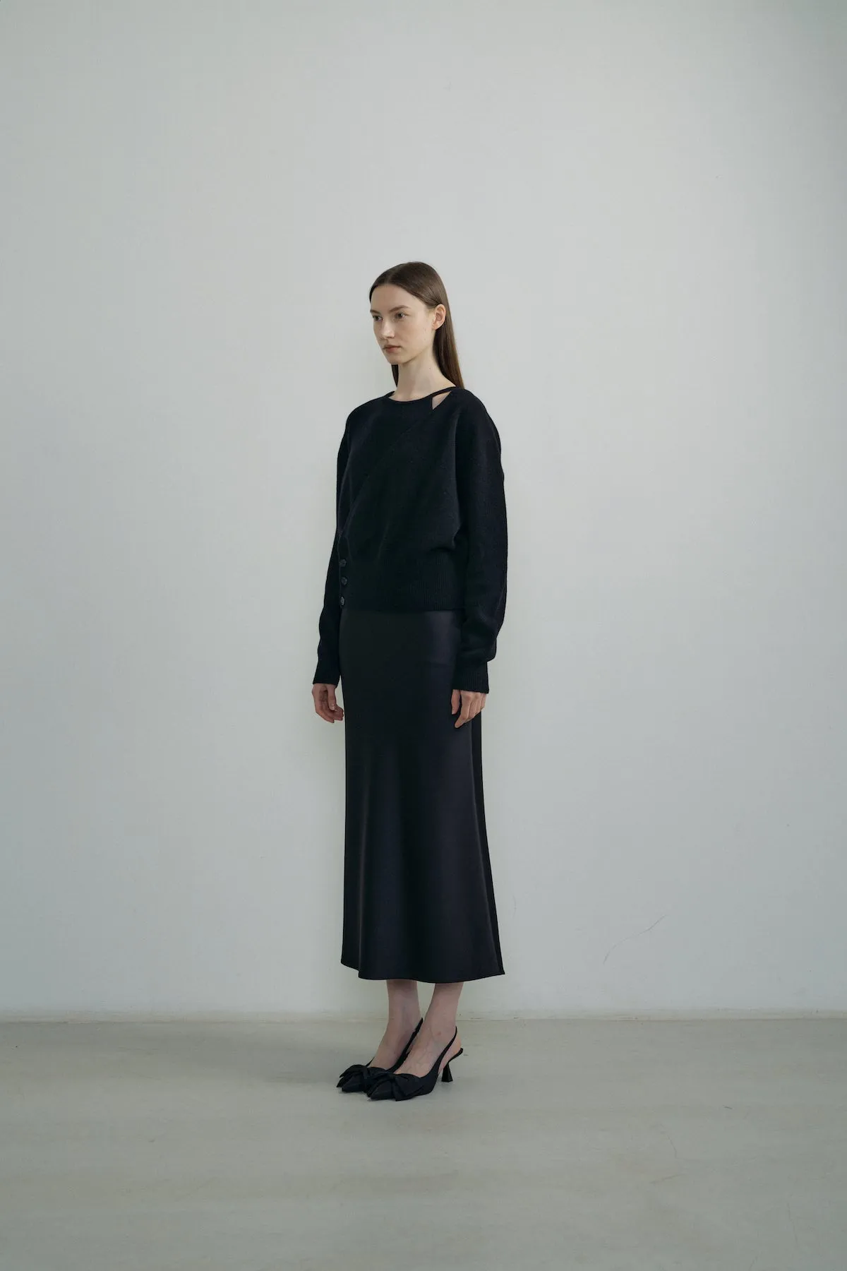 Bias Satin Skirt In Black
