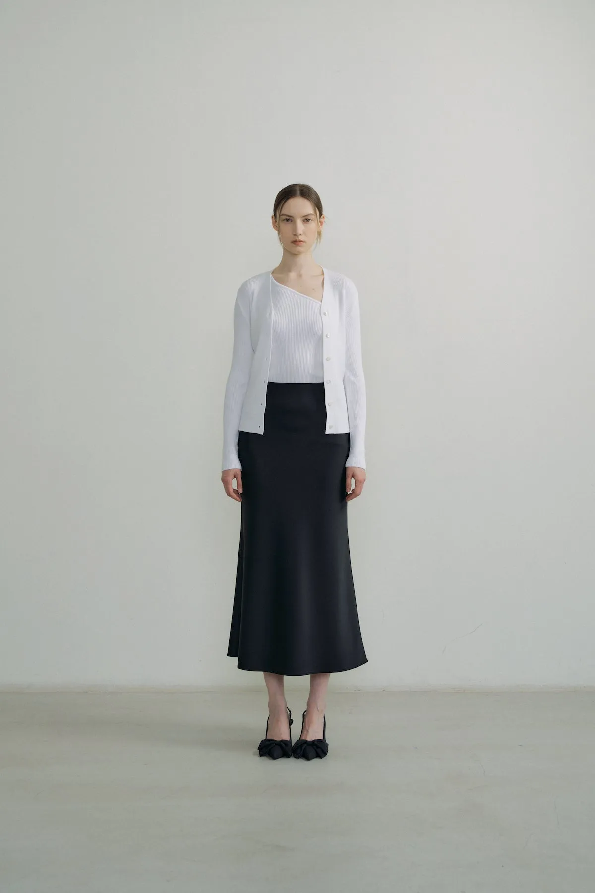 Bias Satin Skirt In Black