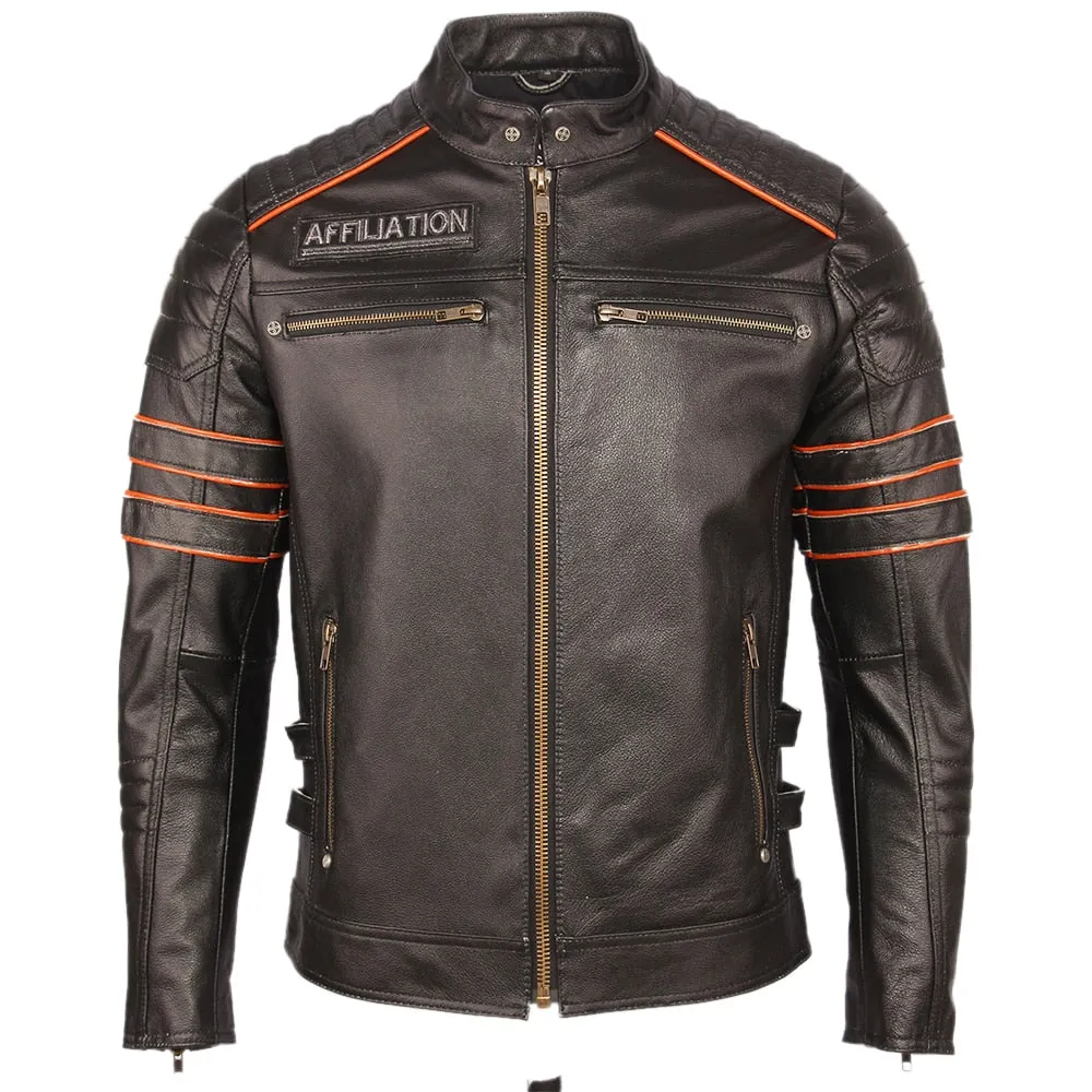 Black Embroidery Skull Motorcycle Leather Jackets