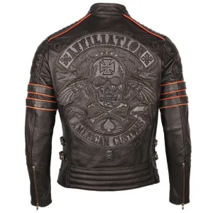 Black Embroidery Skull Motorcycle Leather Jackets