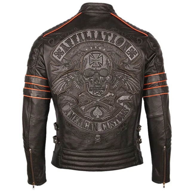 Black Embroidery Skull Motorcycle Leather Jackets
