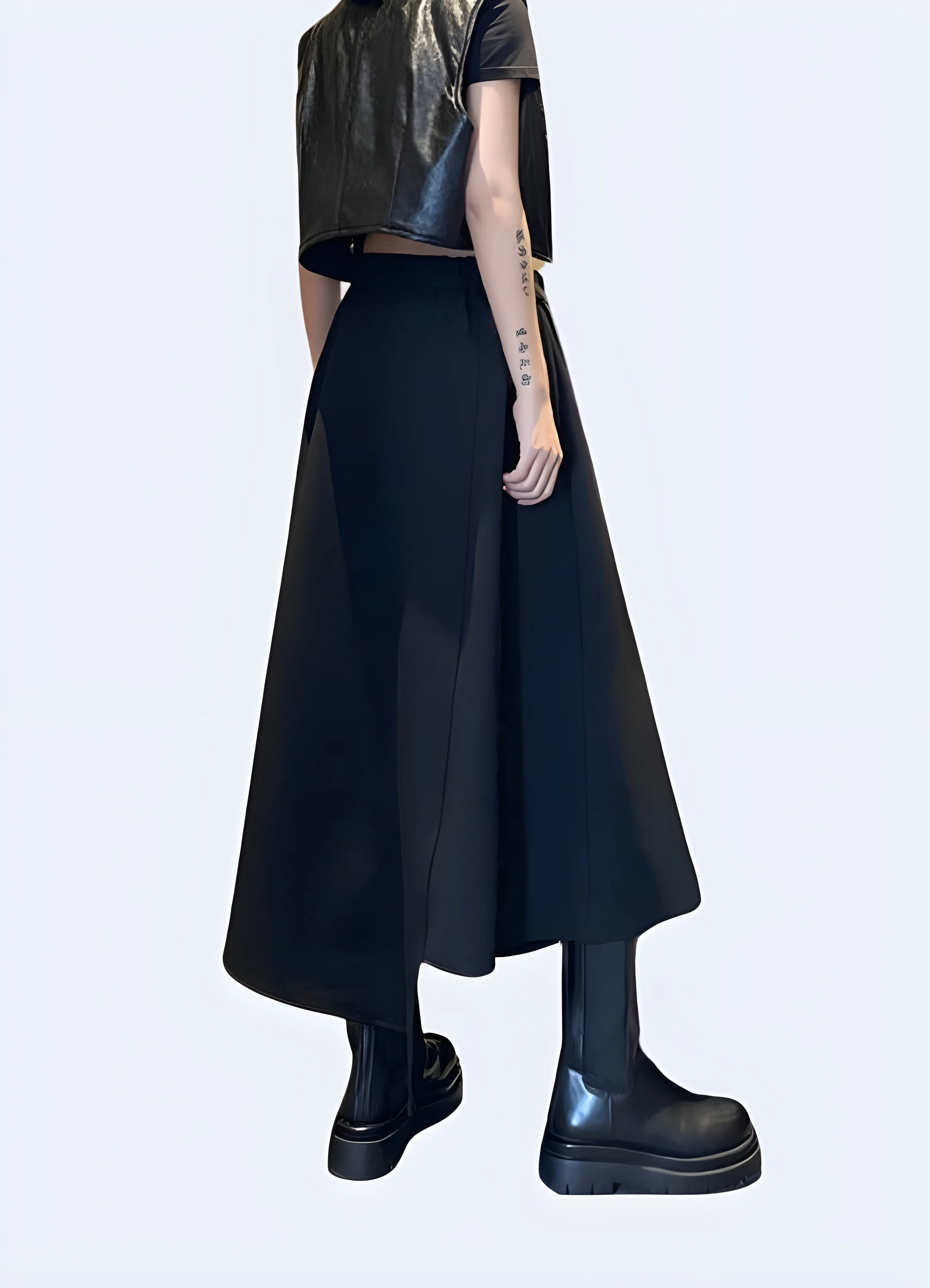 Black Long Techwear Skirt