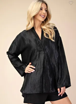 Black Metallic Flowy Top