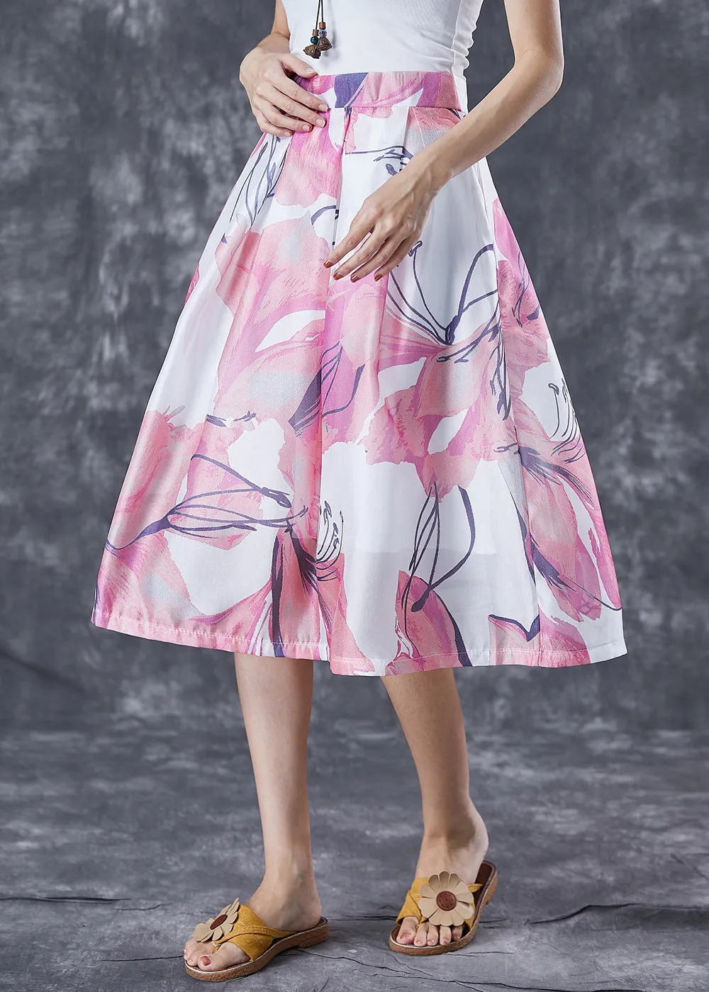 Bohemian Pink Print Slim Fit A Line Skirt Summer LY7058
