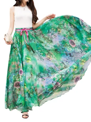 Bohemian Print Ankle Length Pleated Women Chiffon Skirts