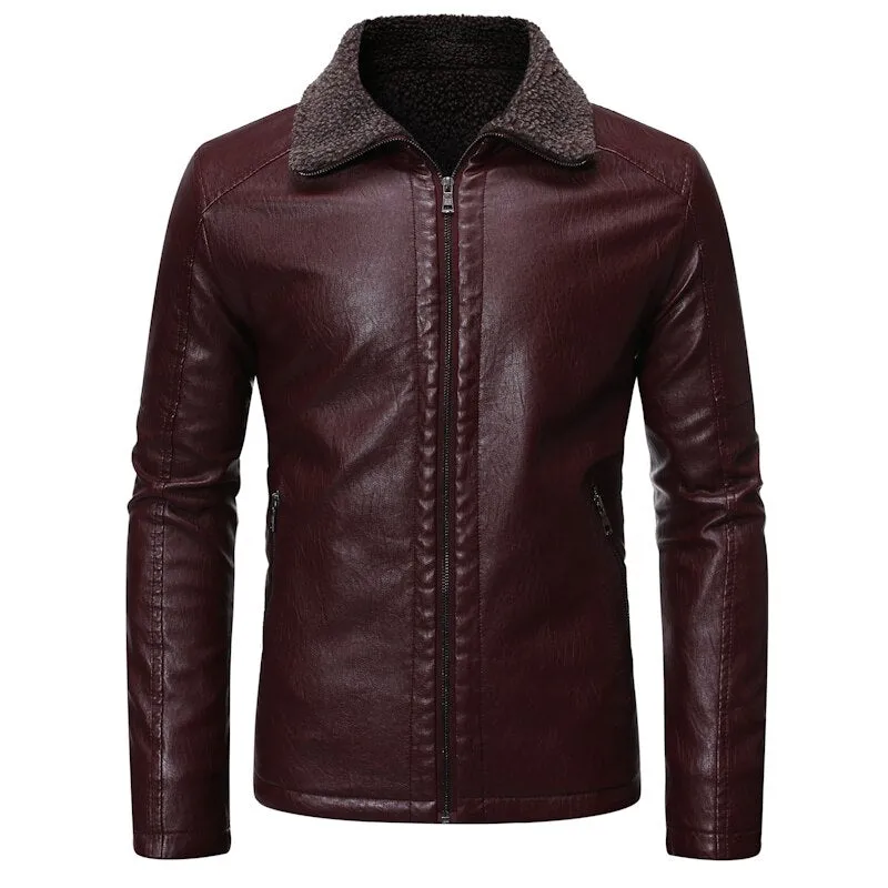 Casual Suede Man Leather Jacket Solid Color