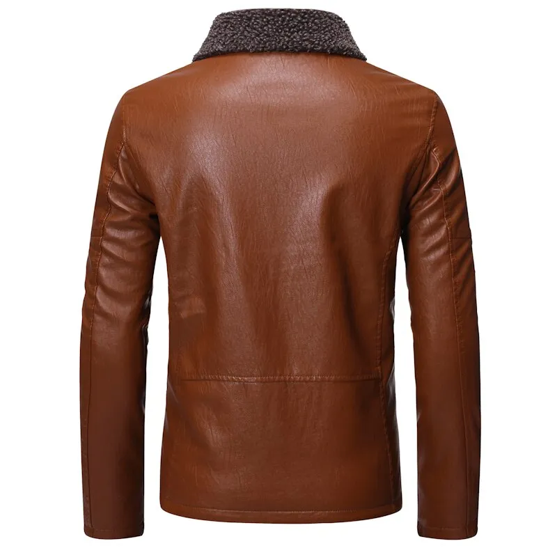 Casual Suede Man Leather Jacket Solid Color
