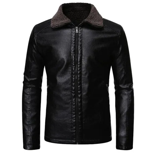 Casual Suede Man Leather Jacket Solid Color