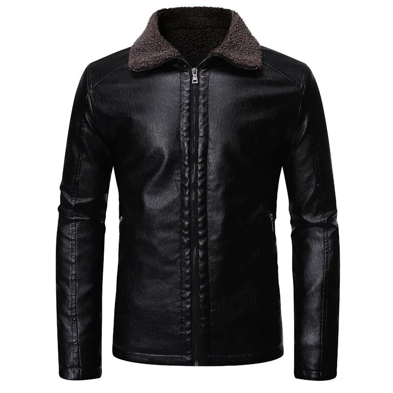 Casual Suede Man Leather Jacket Solid Color
