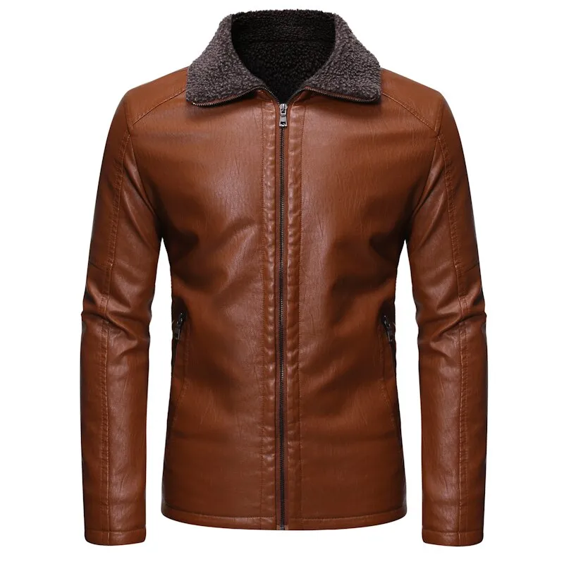 Casual Suede Man Leather Jacket Solid Color