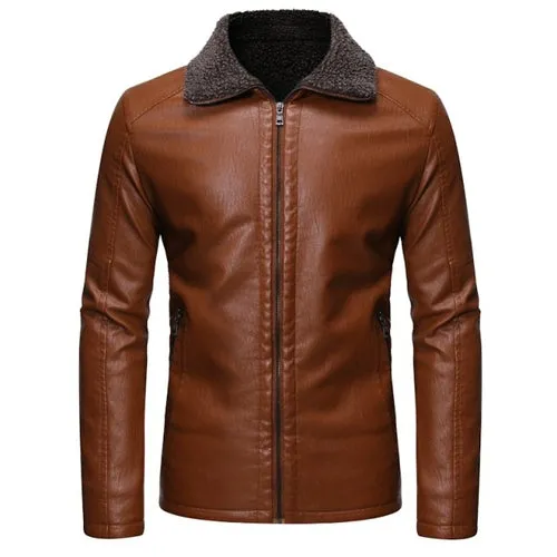 Casual Suede Man Leather Jacket Solid Color