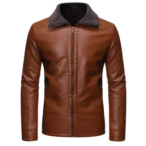 Casual Suede Man Leather Jacket Solid Color