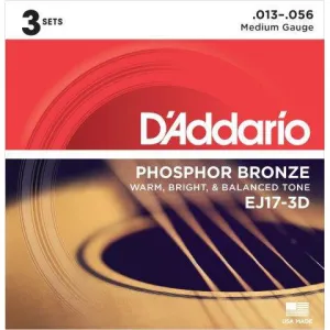 D'Addario EJ17-3D 3-Pack Phosphor Bronze 13 - 56 Acoustic Guitar Strings