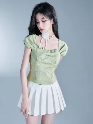 Embroidery French-Ssleeve Slim Feminine Blouse