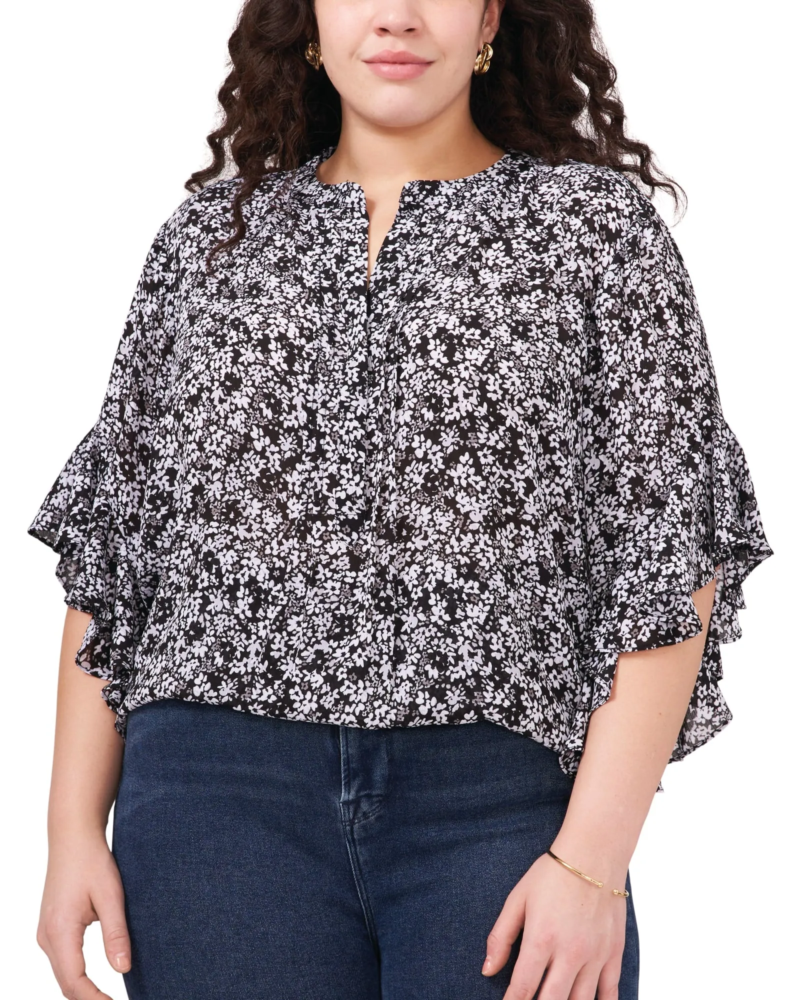 Emilia Ruffle Sleeve Blouse | RICH BLACK