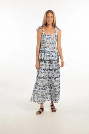Erin Skirt. White/Blue Flowers