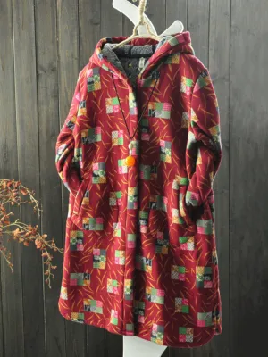 Ethnic Geometric  Print Thicken Hooded Coats