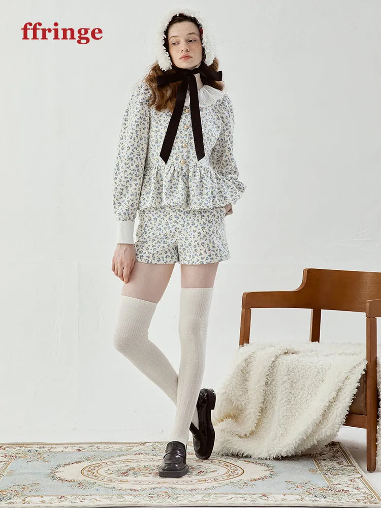 Feminine Flower Retro Flare Cute Peplum Blouse