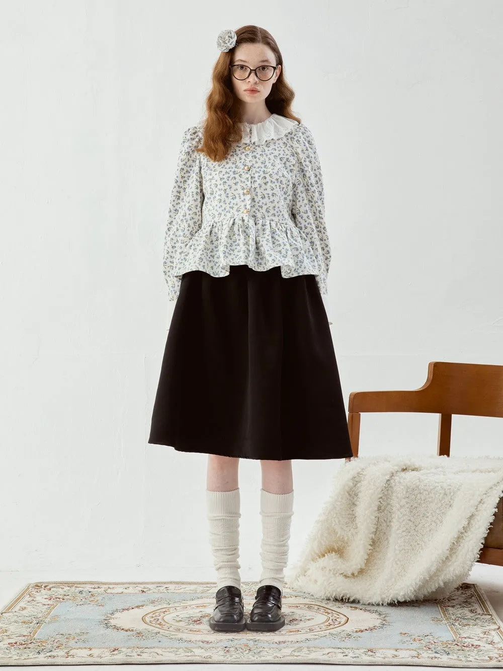 Feminine Flower Retro Flare Cute Peplum Blouse