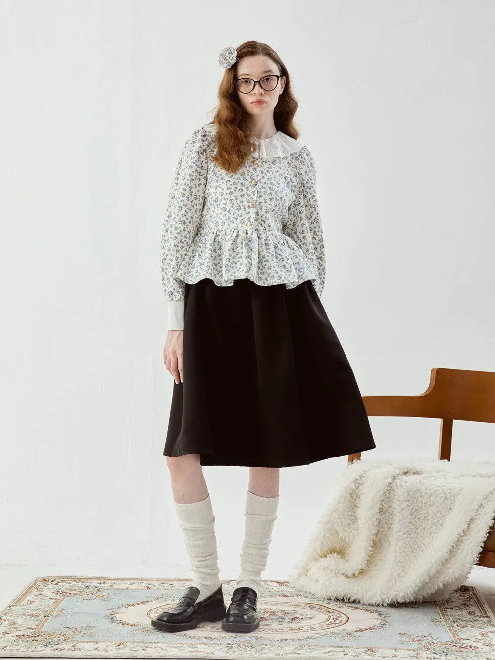 Feminine Flower Retro Flare Cute Peplum Blouse