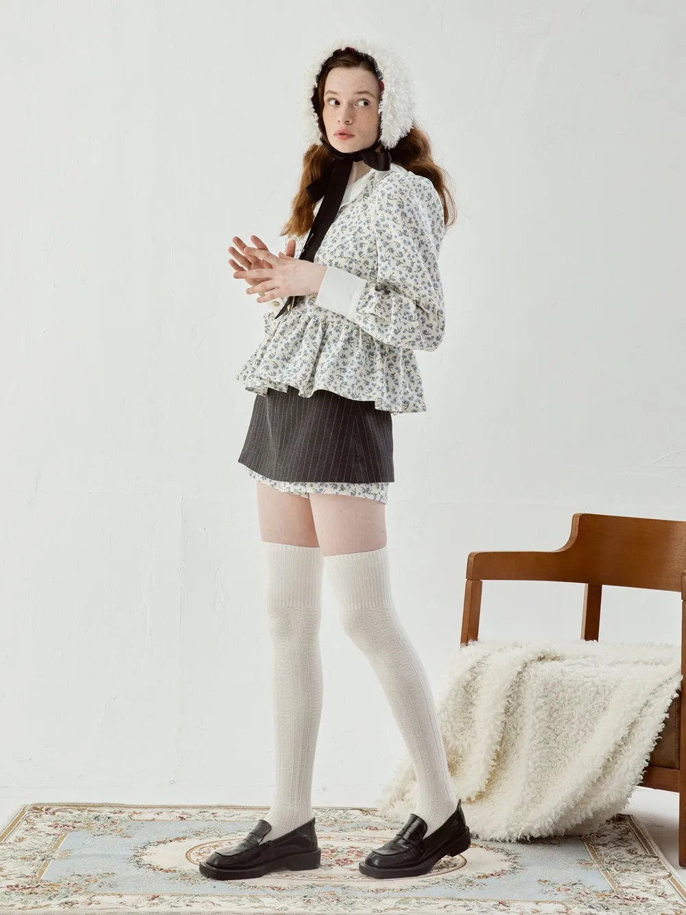Feminine Flower Retro Flare Cute Peplum Blouse