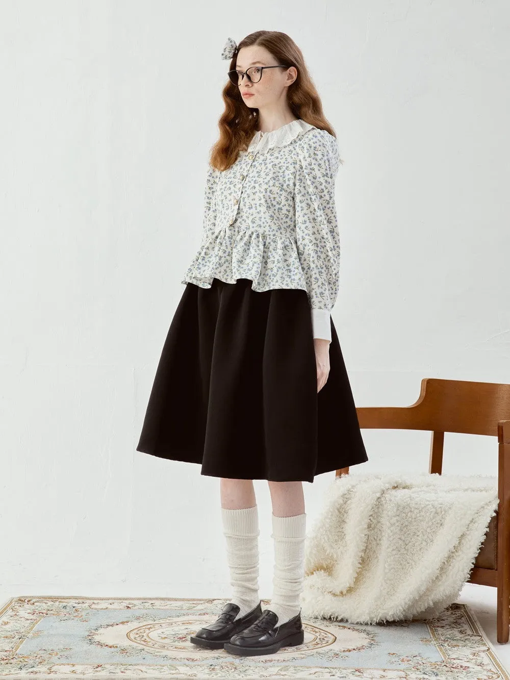 Feminine Flower Retro Flare Cute Peplum Blouse