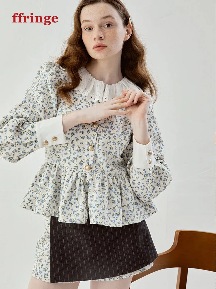 Feminine Flower Retro Flare Cute Peplum Blouse