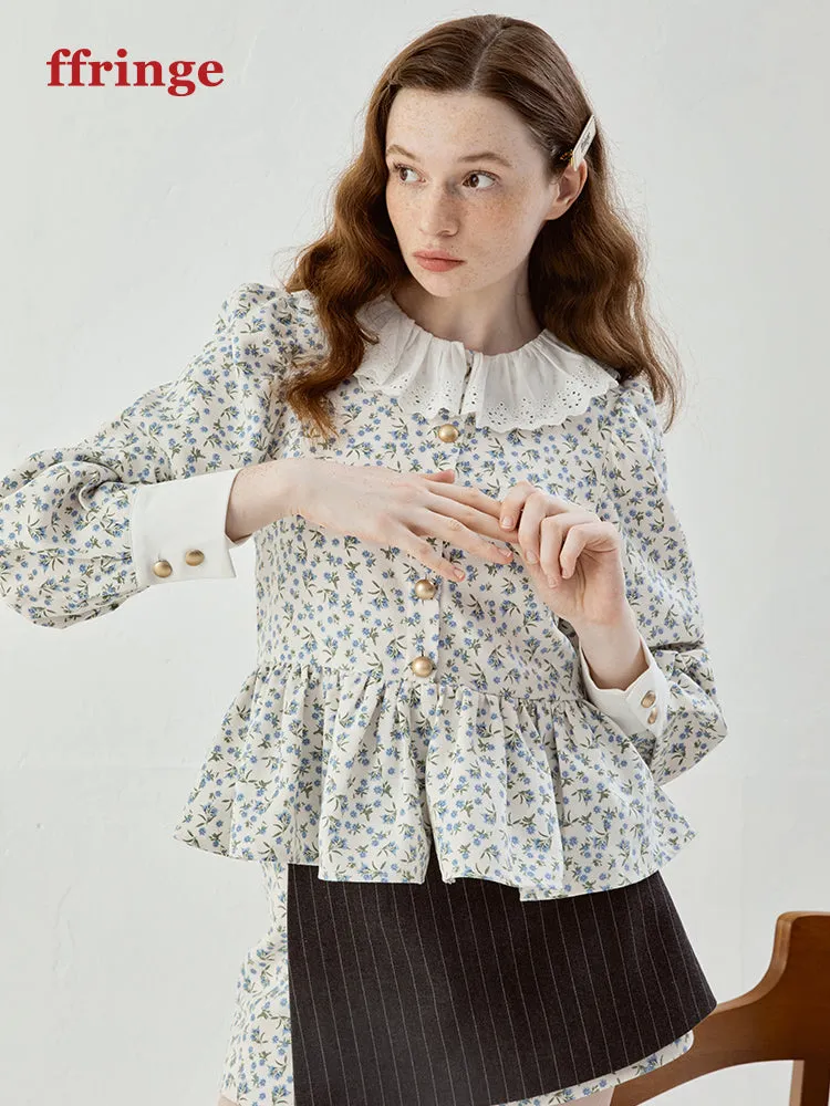 Feminine Flower Retro Flare Cute Peplum Blouse