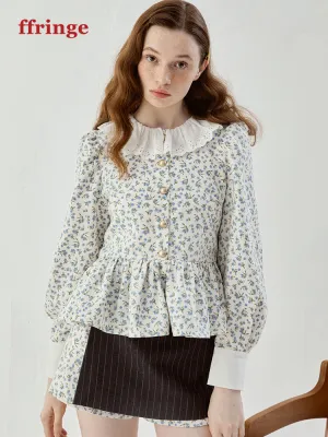 Feminine Flower Retro Flare Cute Peplum Blouse