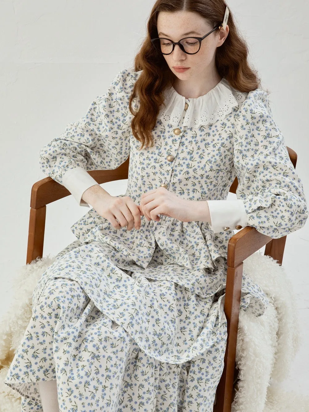 Feminine Flower Retro Flare Cute Peplum Blouse